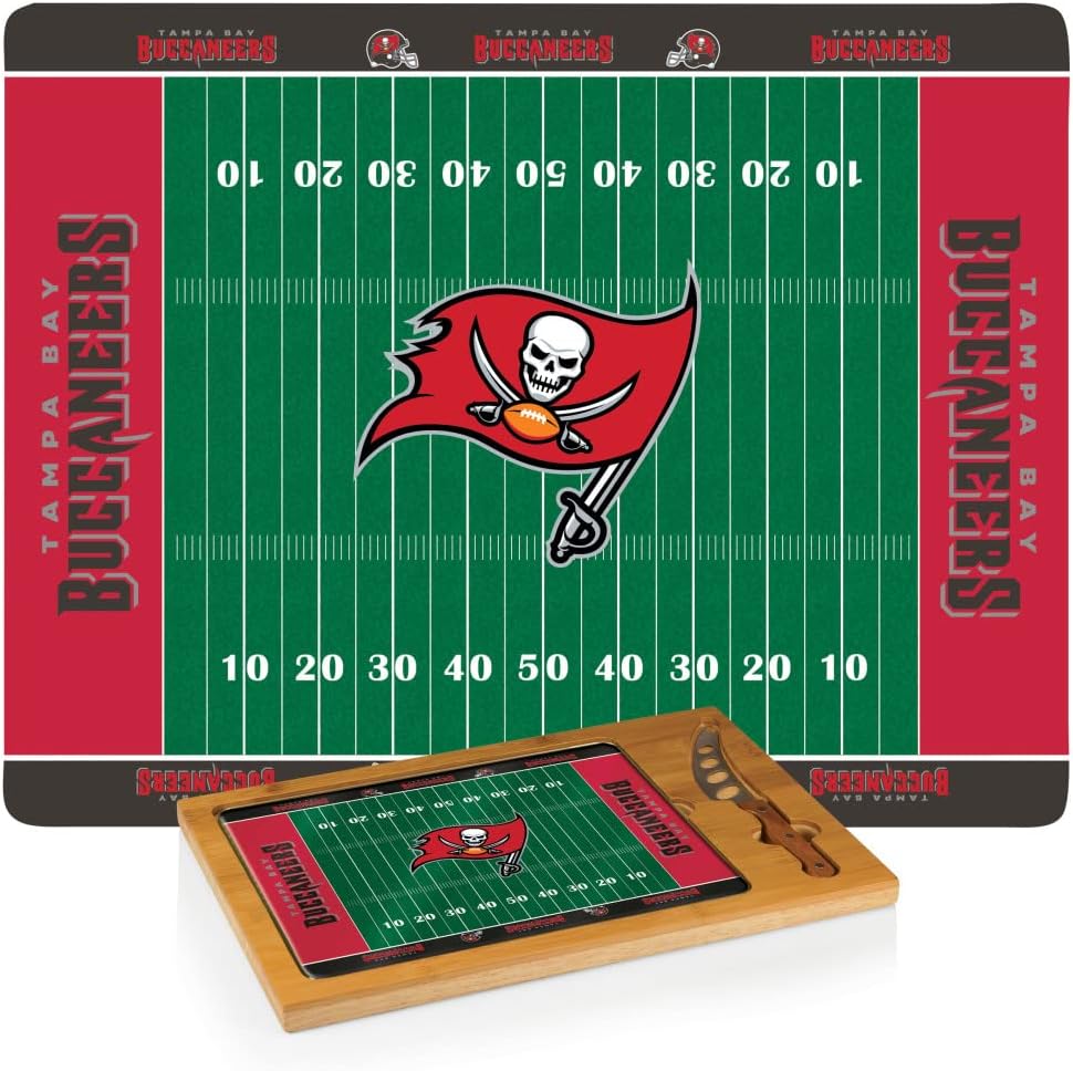 PICNIC TIME NFL Football Field Icon Glass Top Cutting Board & Knife Set, (Parawood & Bamboo)