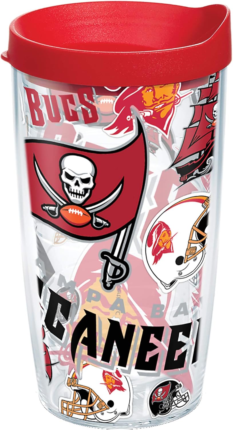 Tervis NFL Tampa Bay Buccaneers – All Over Made in USA Double Walled Insulated Tumbler Travel Cup Keeps Drinks Cold & Hot, 16oz, Classic