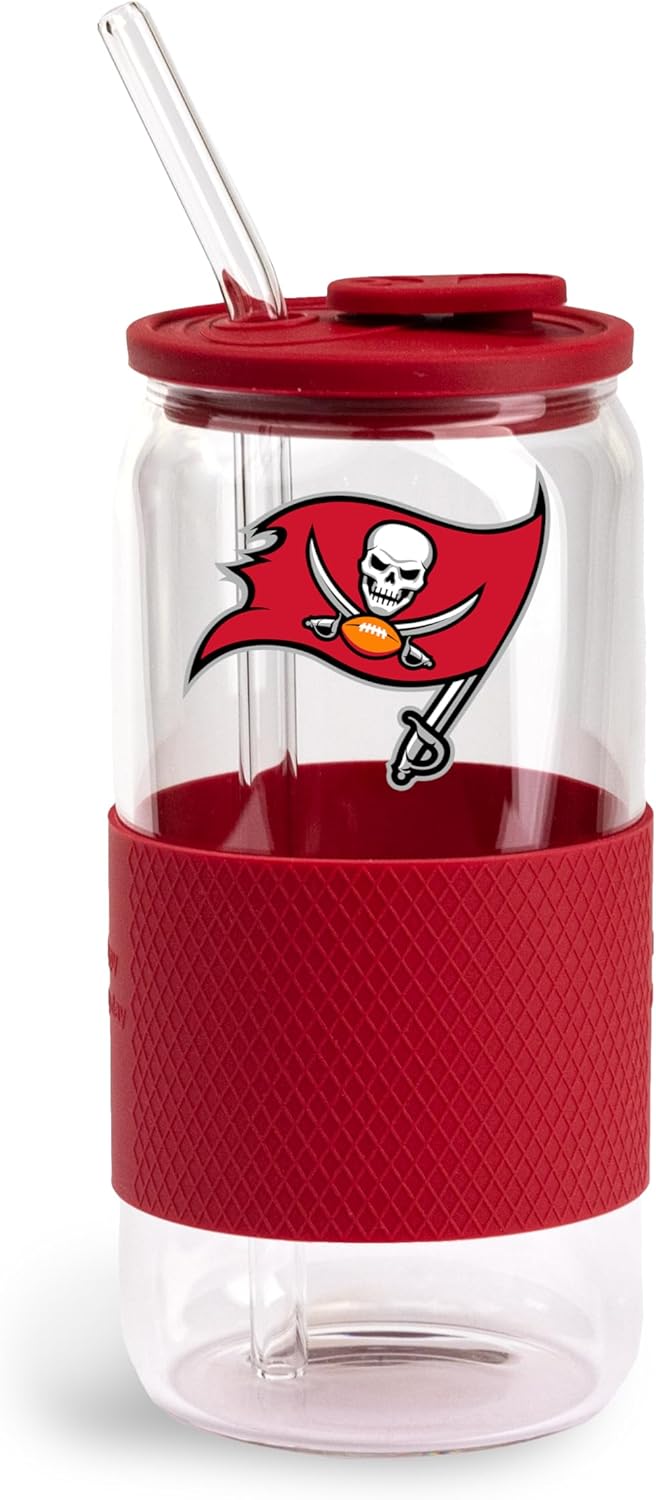 The Memory Company Officially Licensed NFL 18oz Glass Tumbler – Glass with Silicone Lid and Team Wrap – Perfect for Game Day, Sports Fans, and Gifts